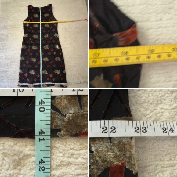 Maggy London Burnout Velvet Dress Sz 14 Floral Sheath Vintage 1990s Party Style - Picture 6 of 12